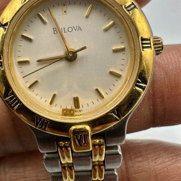 Bulova Watch Women Silver Gold Two Tone Beige Dial 24MM New Battery 7.25" - Picture 12 of 15